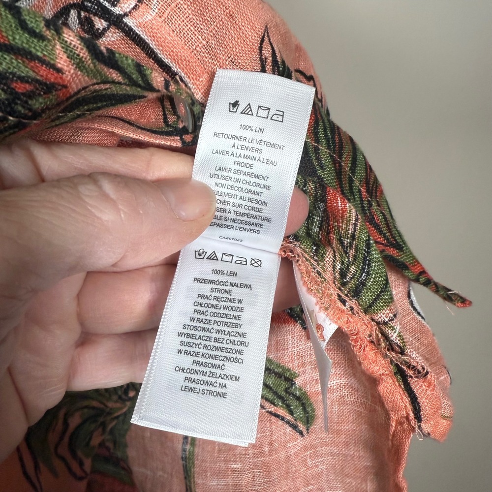 Nicole Miller European Grown Flax 100% Linen Palm Tree Button Down Blouse Large - Picture 9 of 13
